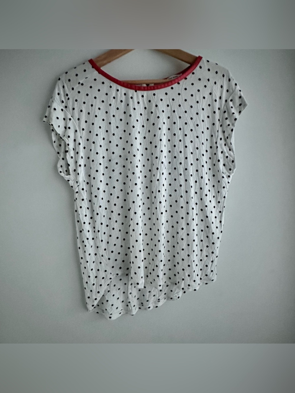 Zara White Polka Dot Short Sleeve Tee with Red Neck Trim